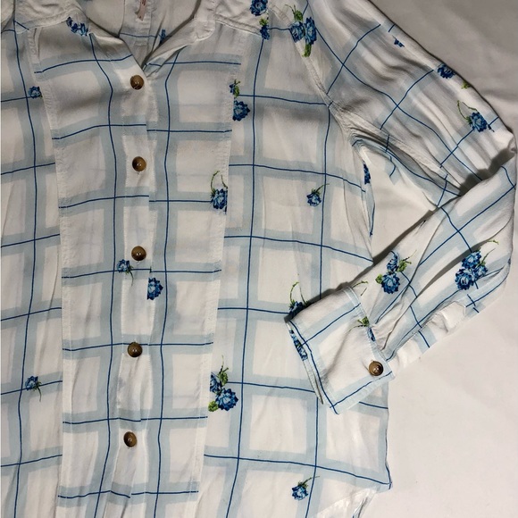 Free People Women’s Small Floral Geometric Viscose Button Up Long Sleeve Shirt - Picture 4 of 8